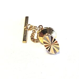 Vintage Etched Sunburst Gold Toned Tie Tack Lapel Pin